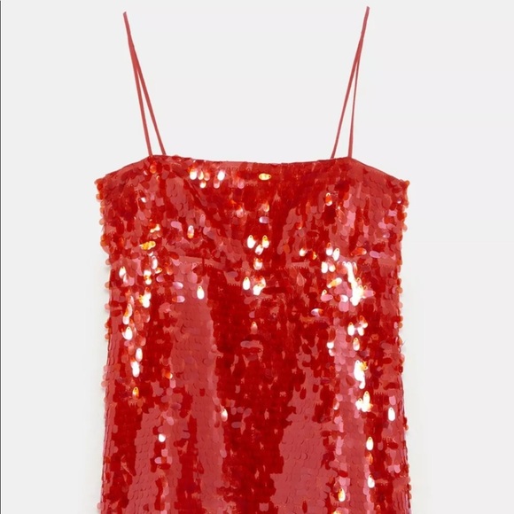 Zara Sequin A-Line Spaghetti Straps Party Dress - Picture 7 of 8